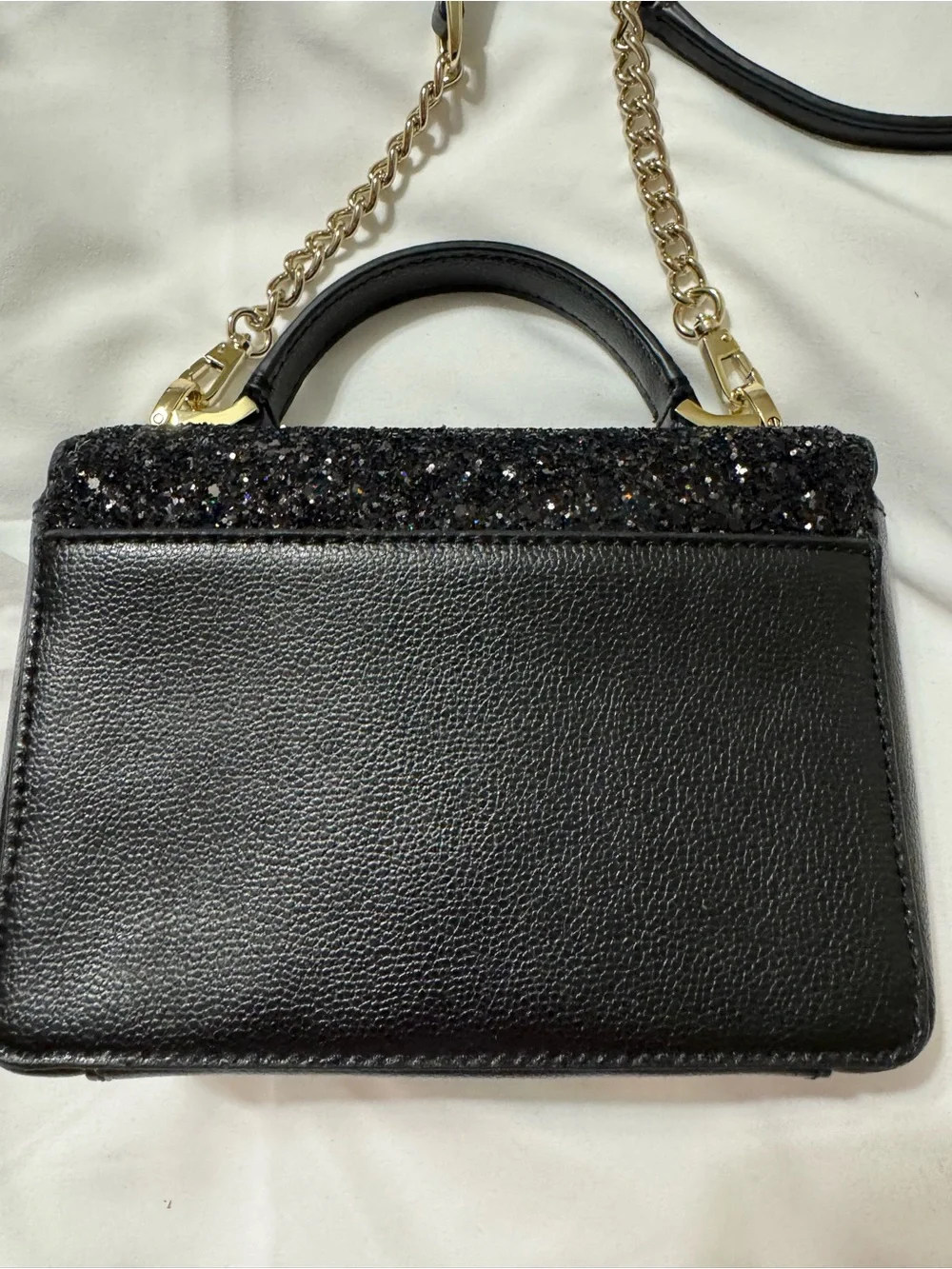 Kate Spade New York Black Glitter Crossbody Satchel Bag Gold Chain Strap - Picture 3 of 5